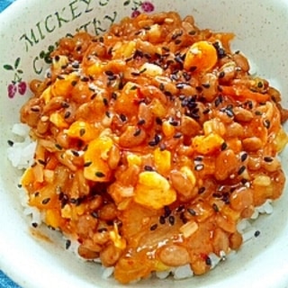 納豆の食べ方-キムチ＆黄身♪
